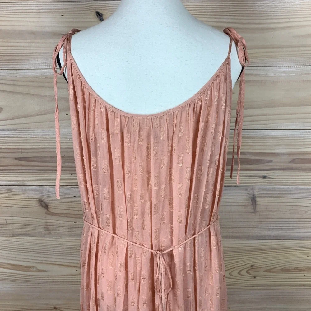 Lovestitch Maxi Dress Womens S/M Peach Metallic Gold Boho Tie Shoulder I-71758WL
